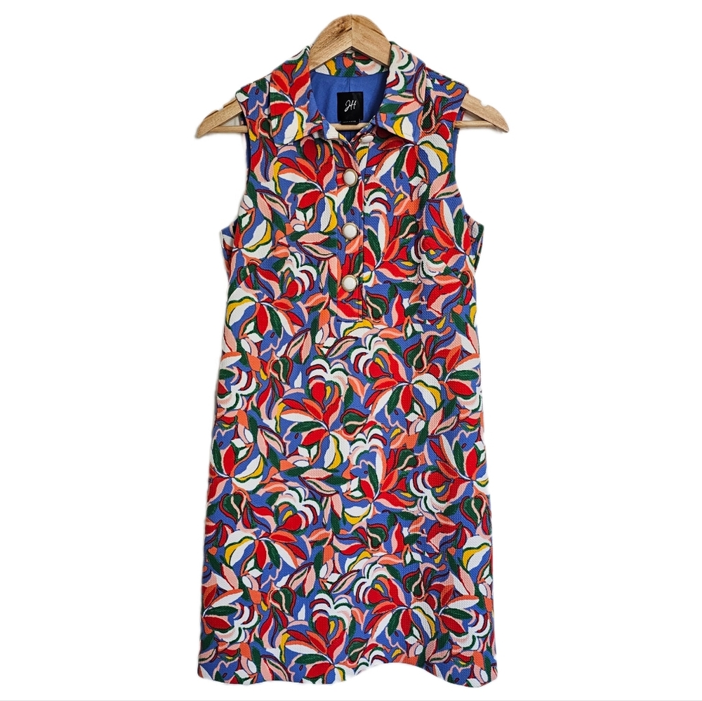 Floral vintage multicolor quarter button collar sheath dress nwt 4